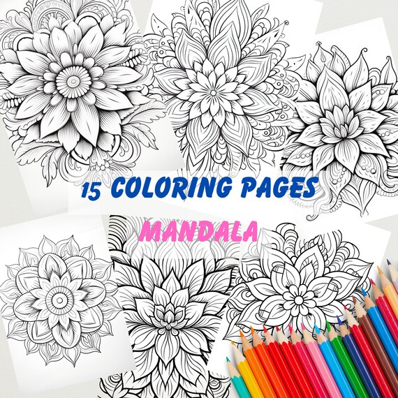 Mandala 15 Intricate Floral Coloring Pages for Adults Relaxation Print