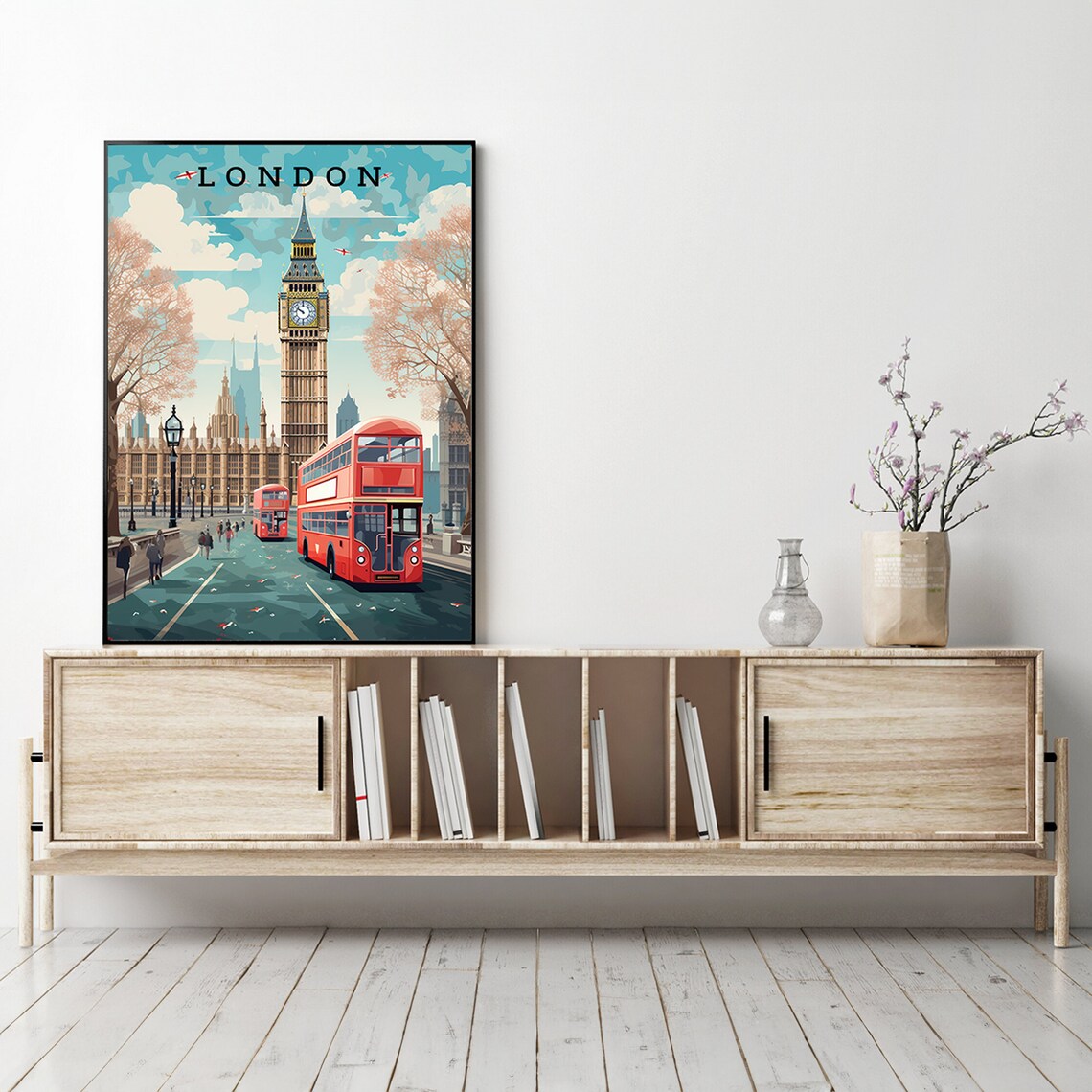 London Big Ben Red Double Decker Bus Westminster Travel Poster Art - Image 3