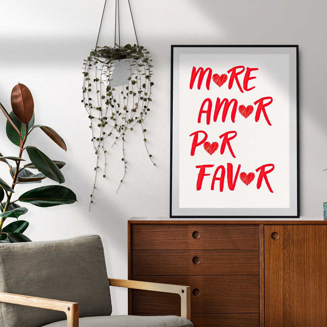 More Amor Por Favor Red Hearts Romantic Typography Love Quote Poster - Image 4