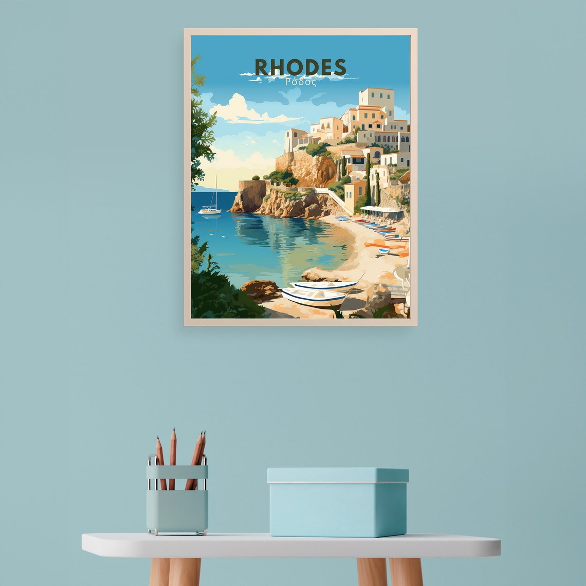 Rhodes Greece Print Rhodes Print Rhodes Painting Rhodes Greece Wall Art Rhodes Illustration Greece Poster Travel Poster - Image 3