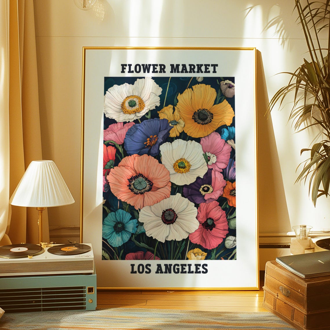 Flower Market Poster Trendy Flower Art Print Retro Flowers Poster Los Angeles Flower Market Poster Flower Market Los Angeles Print - Image 4