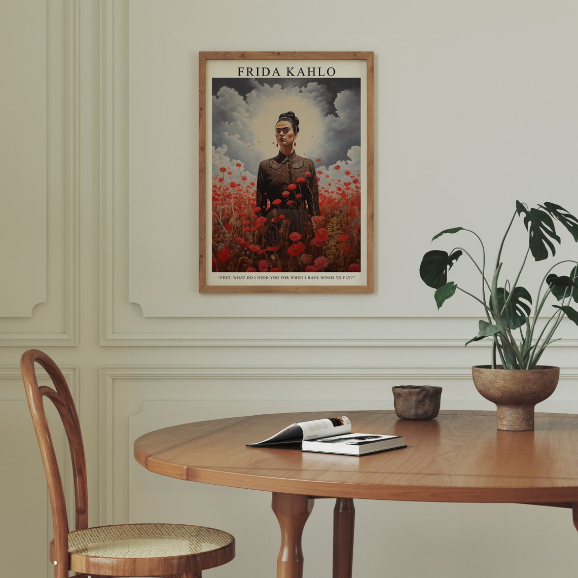 Frida Kahlo Portrait In Red Poppies Wings Famous Quote Poster - Image 2