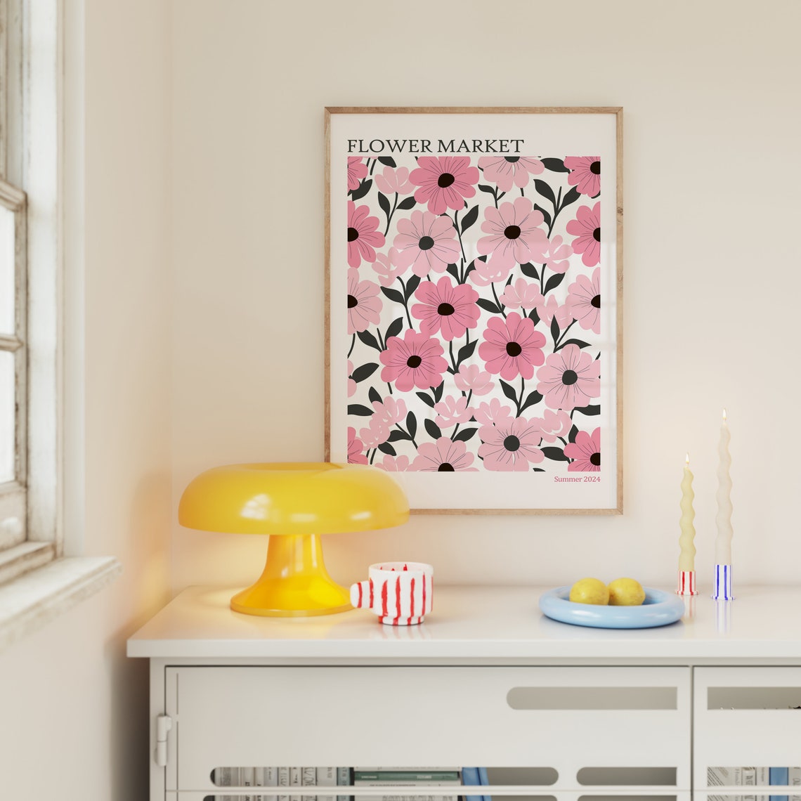 Pink Flower Market Print Flower Market Poster Abstract Flowers Art Modern Floral Poster Pink Wall Art Pink Flower Poster - Image 2