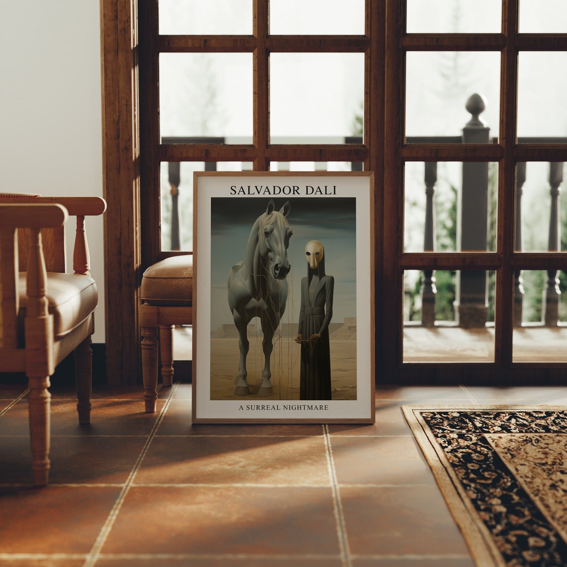 Salvador Dali A Surreal Nightmare White Horse Masked Figure Art Poster