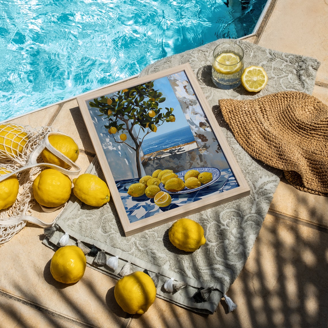 Lemon Tree Terrace Blue Sea Mediterranean Citrus Kitchen Art Poster - Image 2