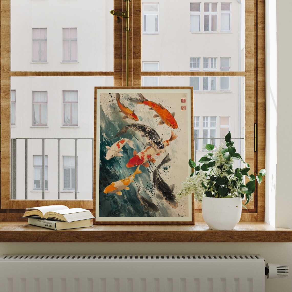 Japanese Koi Fish Watercolor Painting Seven Koi Pond Art Poster - Image 2