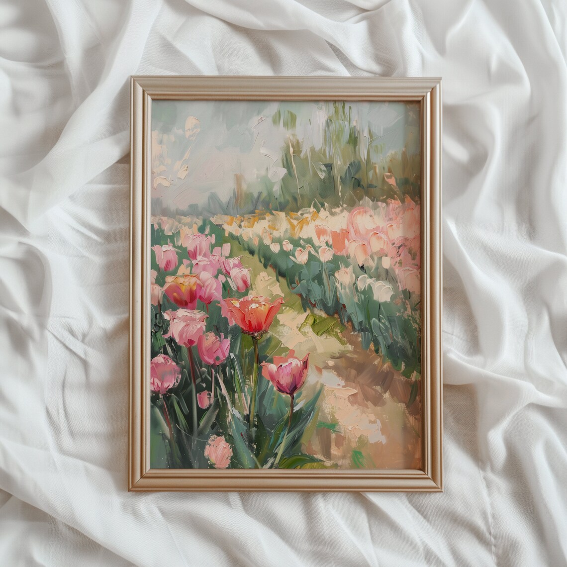 Spring Tulip Field Art Print, Floral Landscape