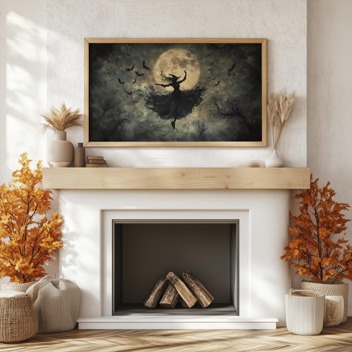 Witch Dancing Full Moon Bats Dark Forest Halloween Night Poster - Image 2