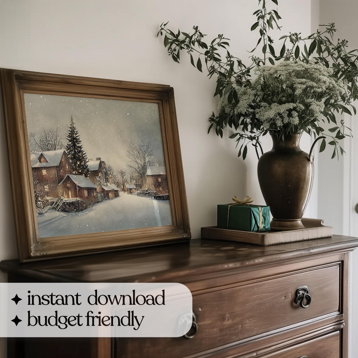 Winter Village Watercolor Christmas Art Print - Image 5