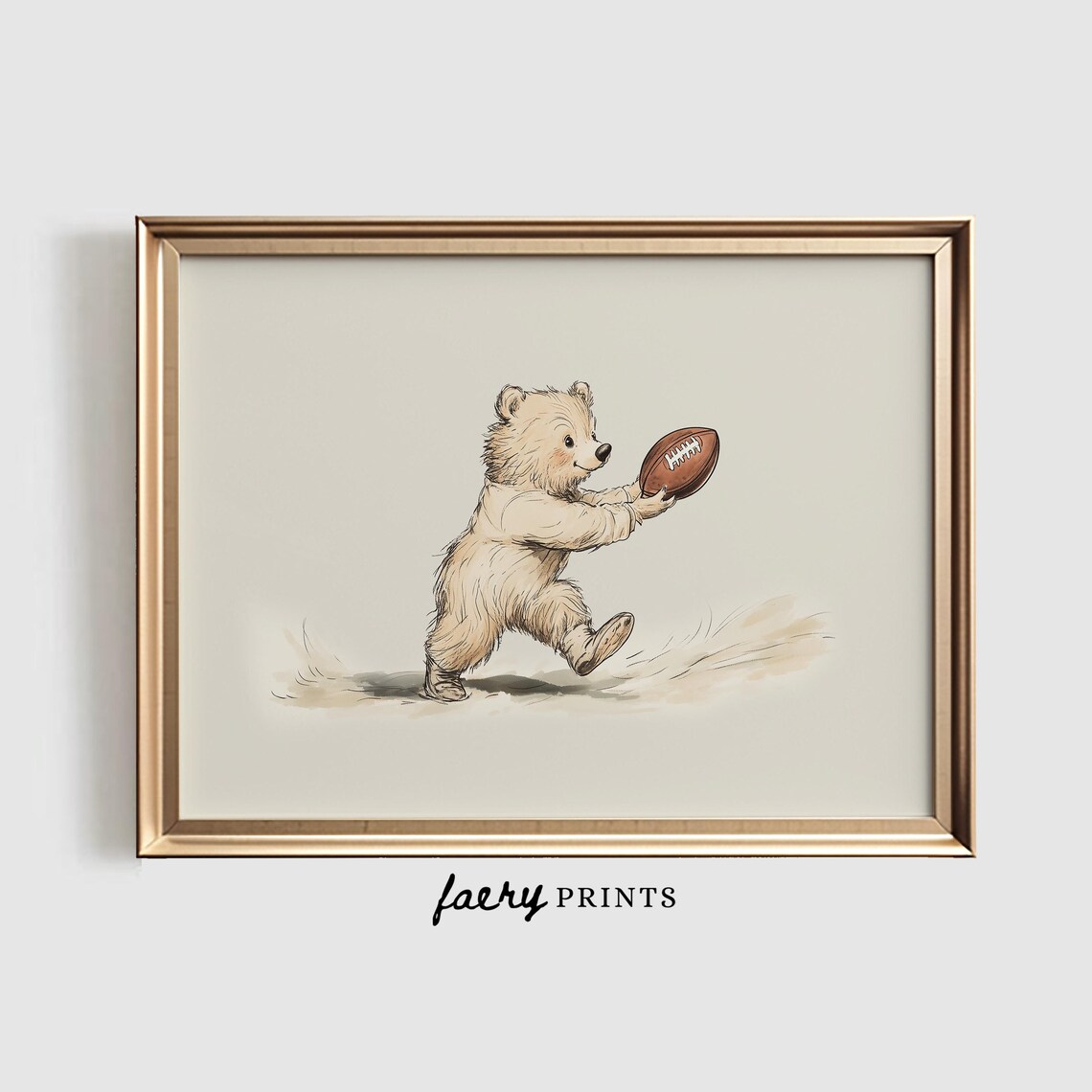 Vintage Bear Football Nursery Art Print, Neutral Decor