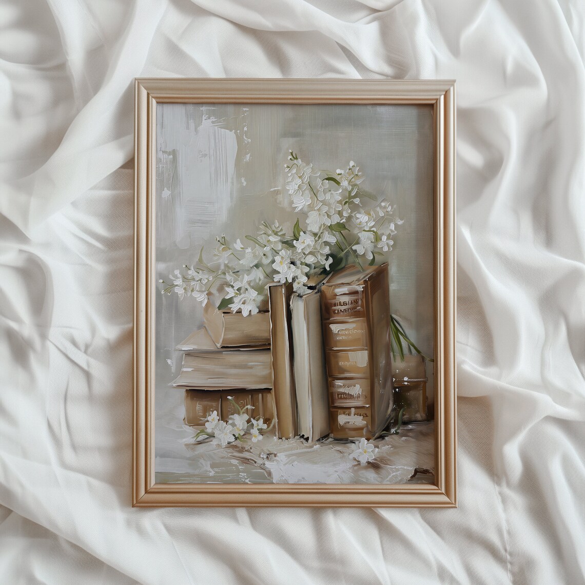 Spring Floral Print, Cottagecore Book Stack Art - Image 4