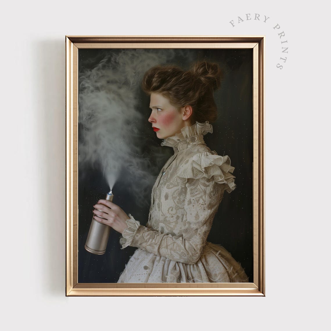 Victorian Lady Spraying Hairspray Quirky Funny Bathroom Decor Poster