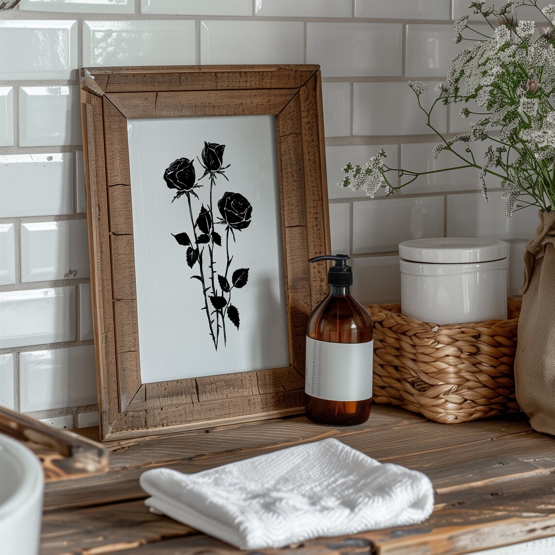 Minimalist Black Rose Line Art Art Print - Image 2
