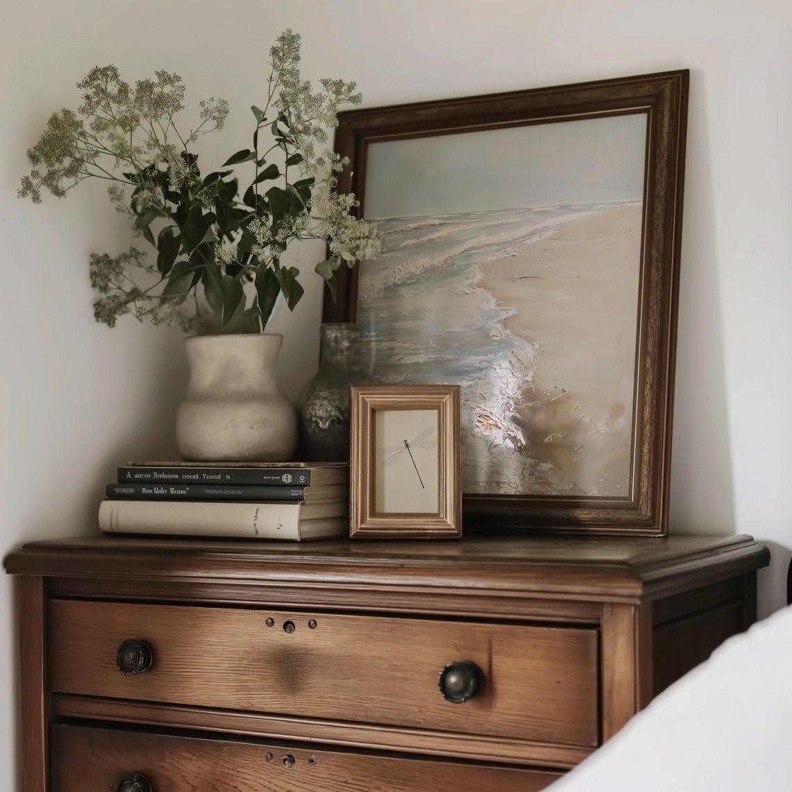 Soft Neutral Ocean Waves Sandy Beach Coastal Painting Poster - Image 3