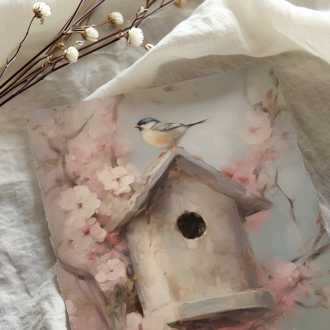 Spring Birdhouse Vintage Cherry Blossom Art Print - Image 5