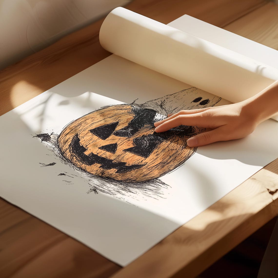 Ghost Sitting On Pumpkin Print Halloween Wall Art Cute Ghost Illustration Minimalist Spooky Decor 973 - Image 4