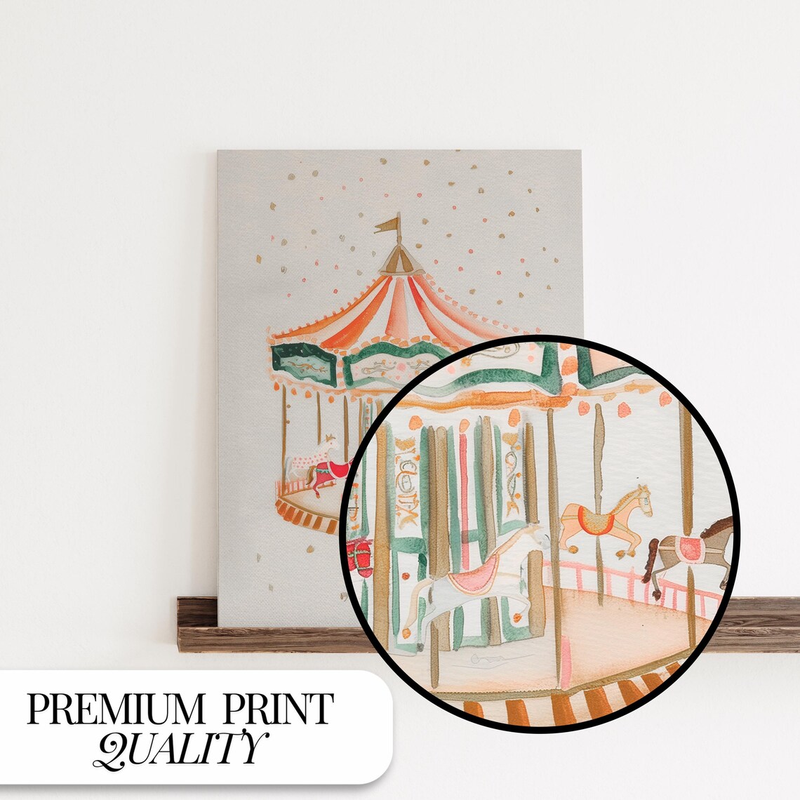 Watercolor Carousel Nursery Art Print, Whimsical Carnival - Image 3