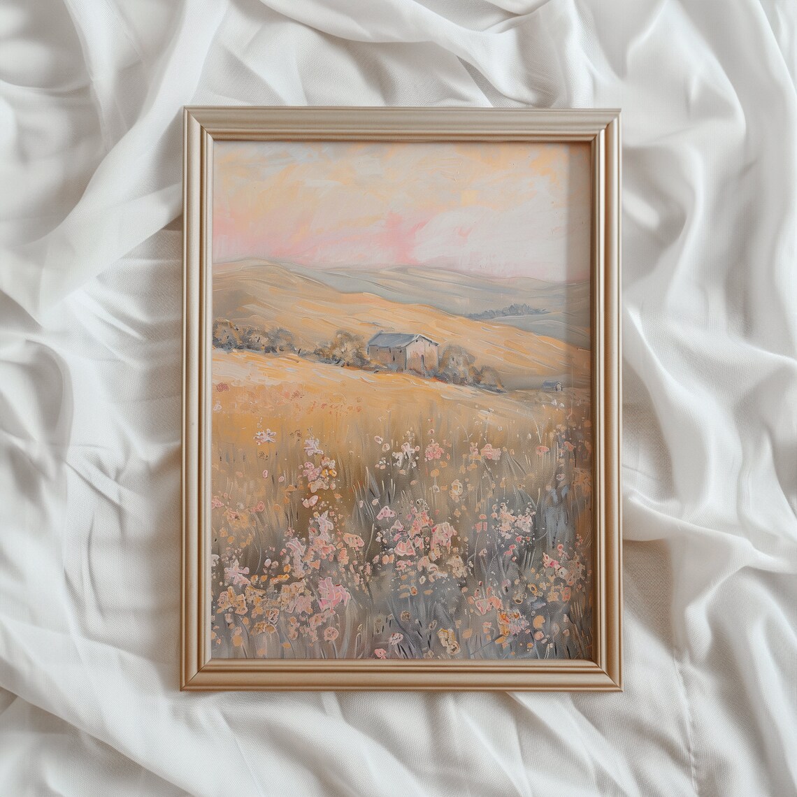 Pastel Wildflower Landscape Vintage Art Print