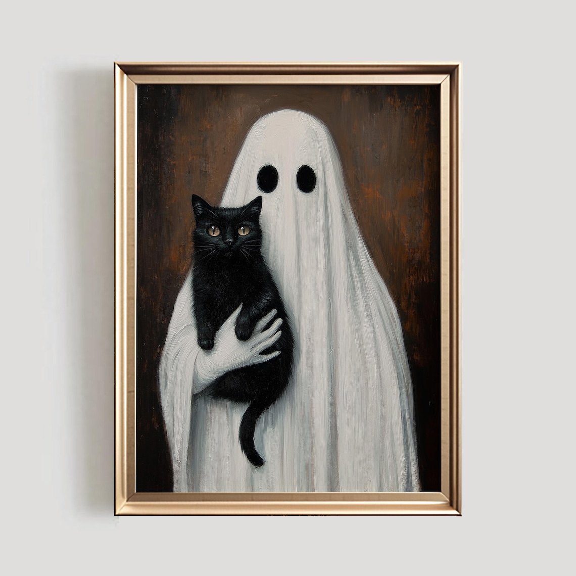 Ghost Halloween Decor, Portrait Of Ghost Black Cat