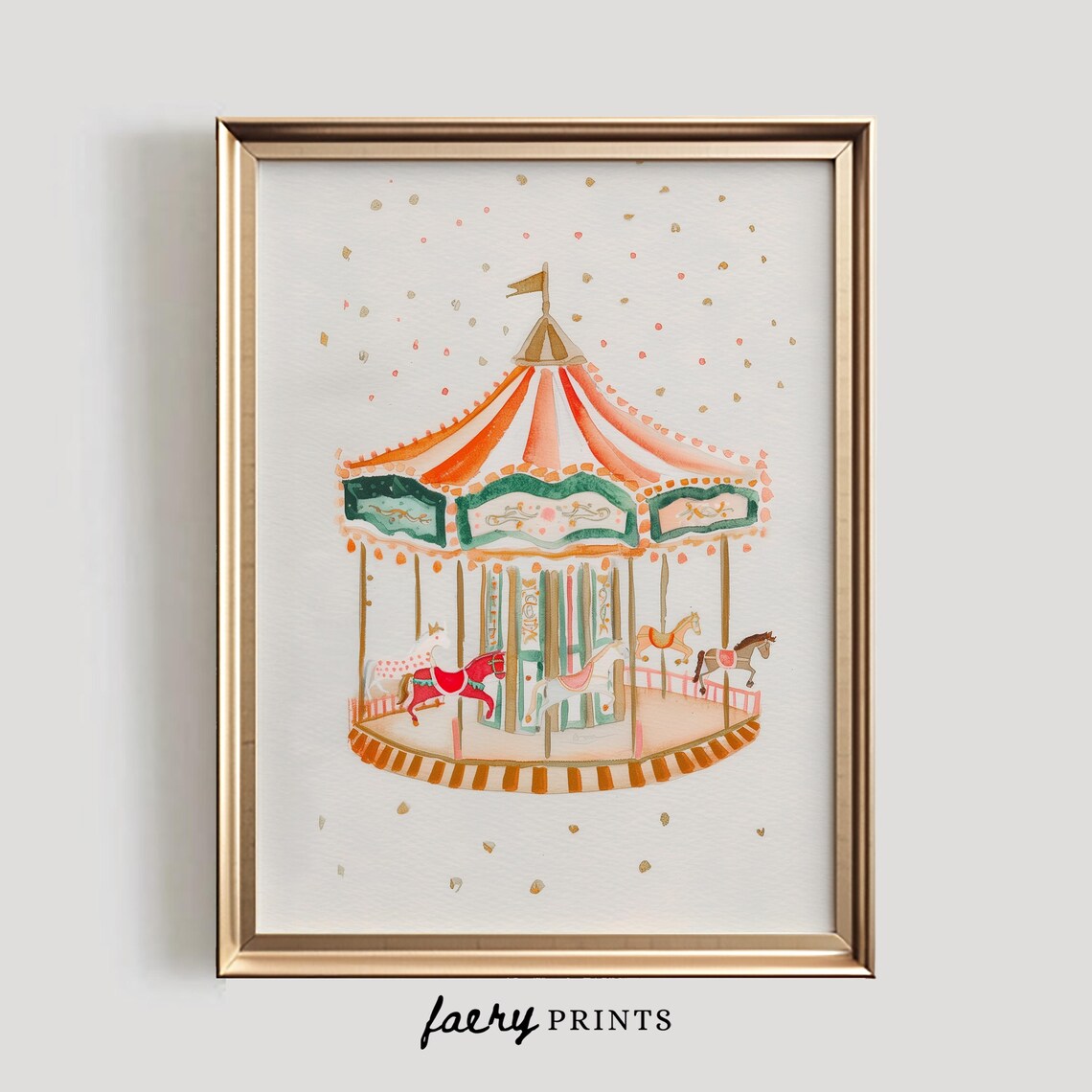 Watercolor Carousel Nursery Art Print, Whimsical Carnival