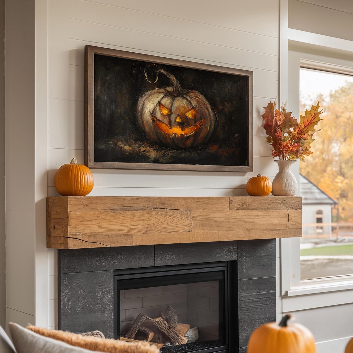 Glowing Jack O Lantern White Pumpkin Moody Halloween Art Poster - Image 3