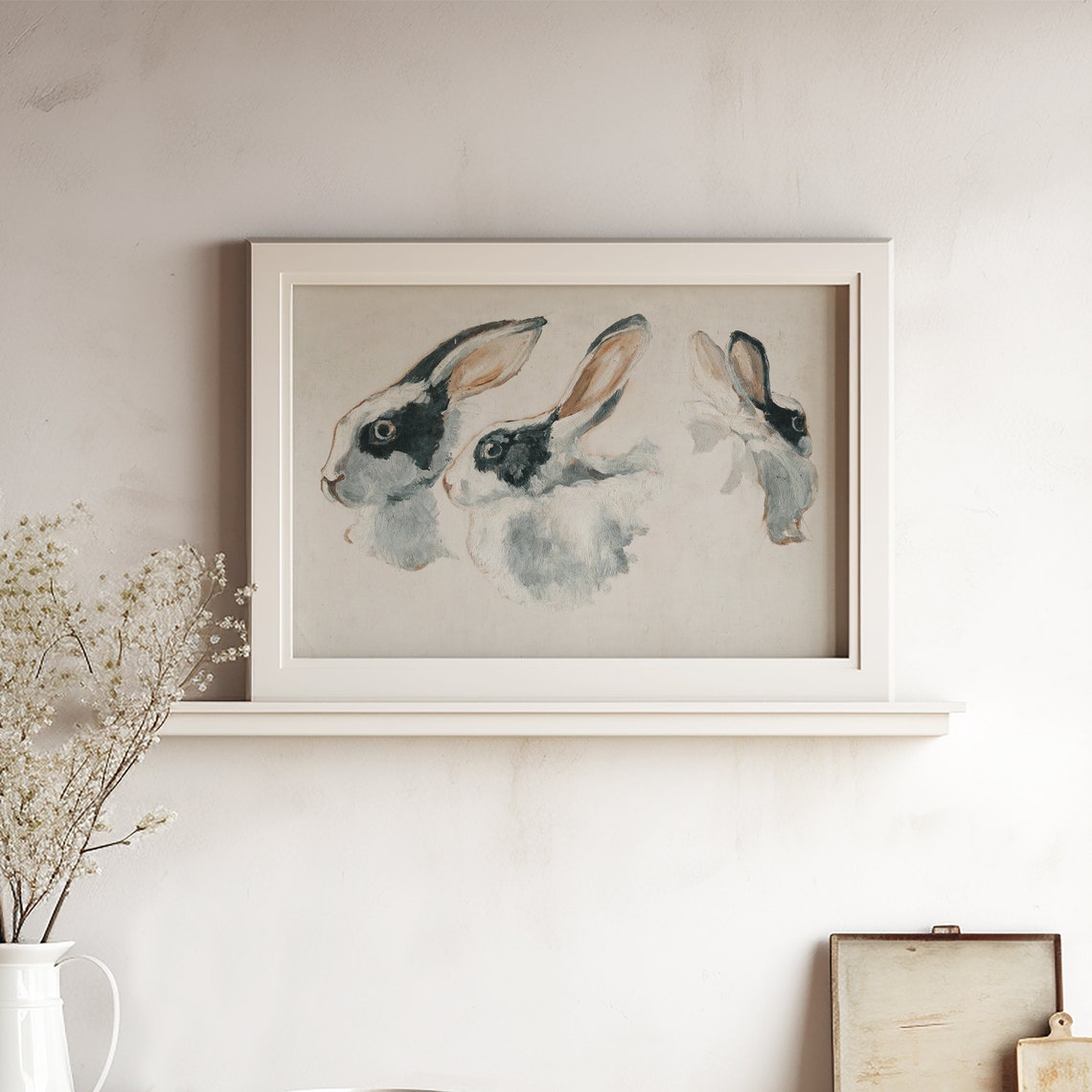 Three Sweet Rabbit Heads Watercolor Sketch Animal Art Poster - Image 5