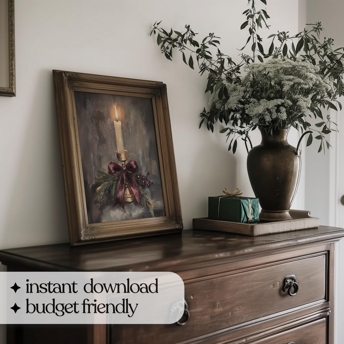 Vintage Christmas Candle Art Print, Rustic Holiday Decor - Image 4