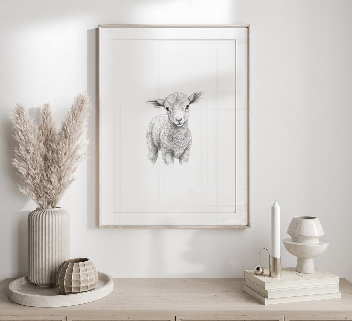 Sheep Print Wall Art, Cute Lamb Sketch Nursery Decor - Image 5