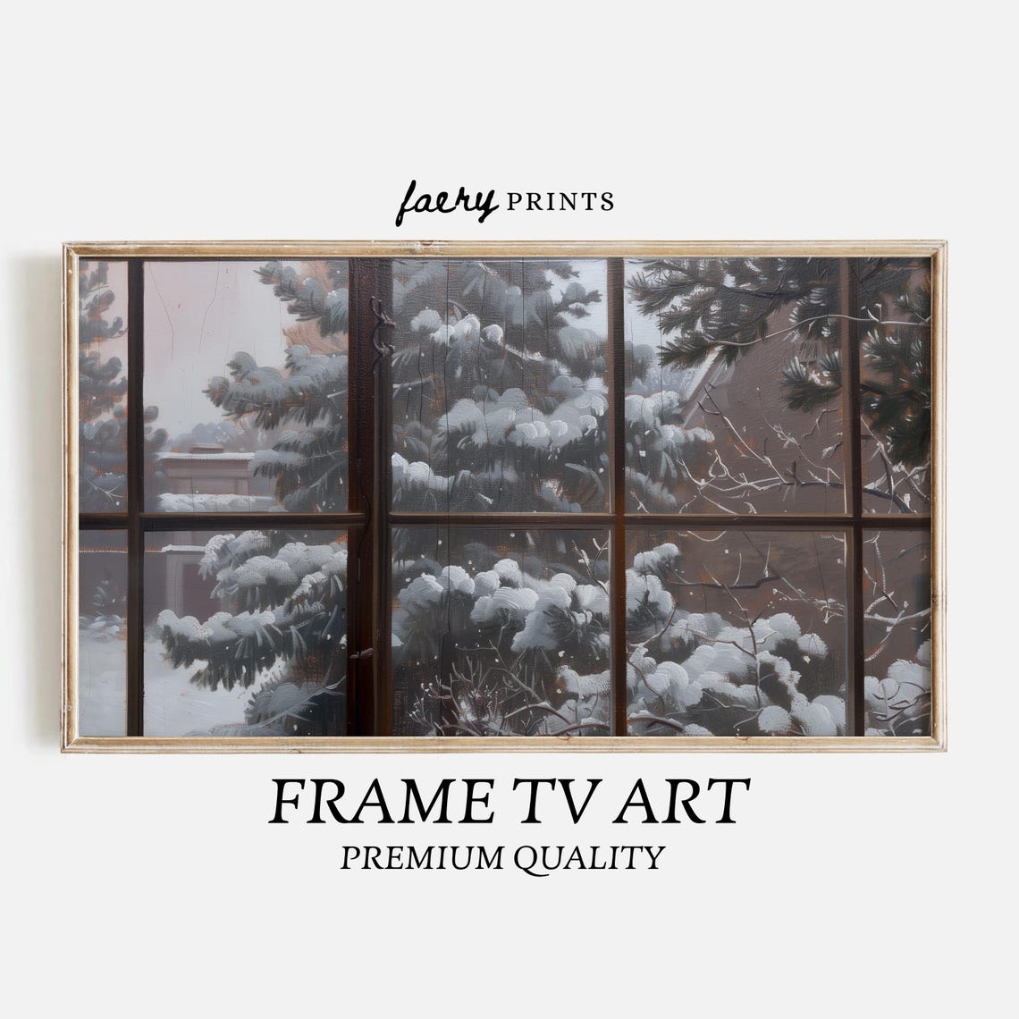 Snowy Pines Seen Through Frosted Window Panes Winter Frame TV Poster - Image 5
