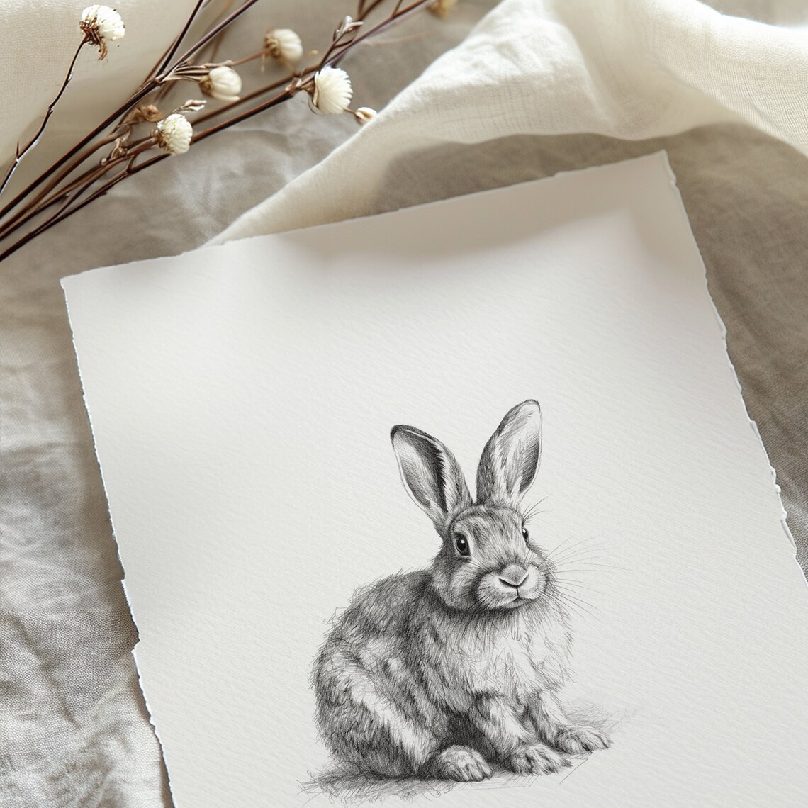 Rabbit Sketch Bunny Art Print, Neutral Animal Decor - Image 4