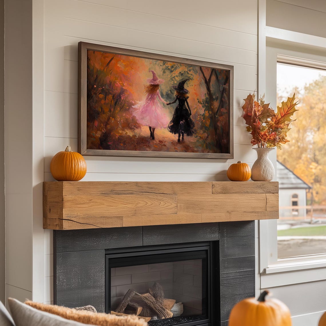 Sister Witches Autumn Forest Whimsical Halloween Frame TV Art Poster