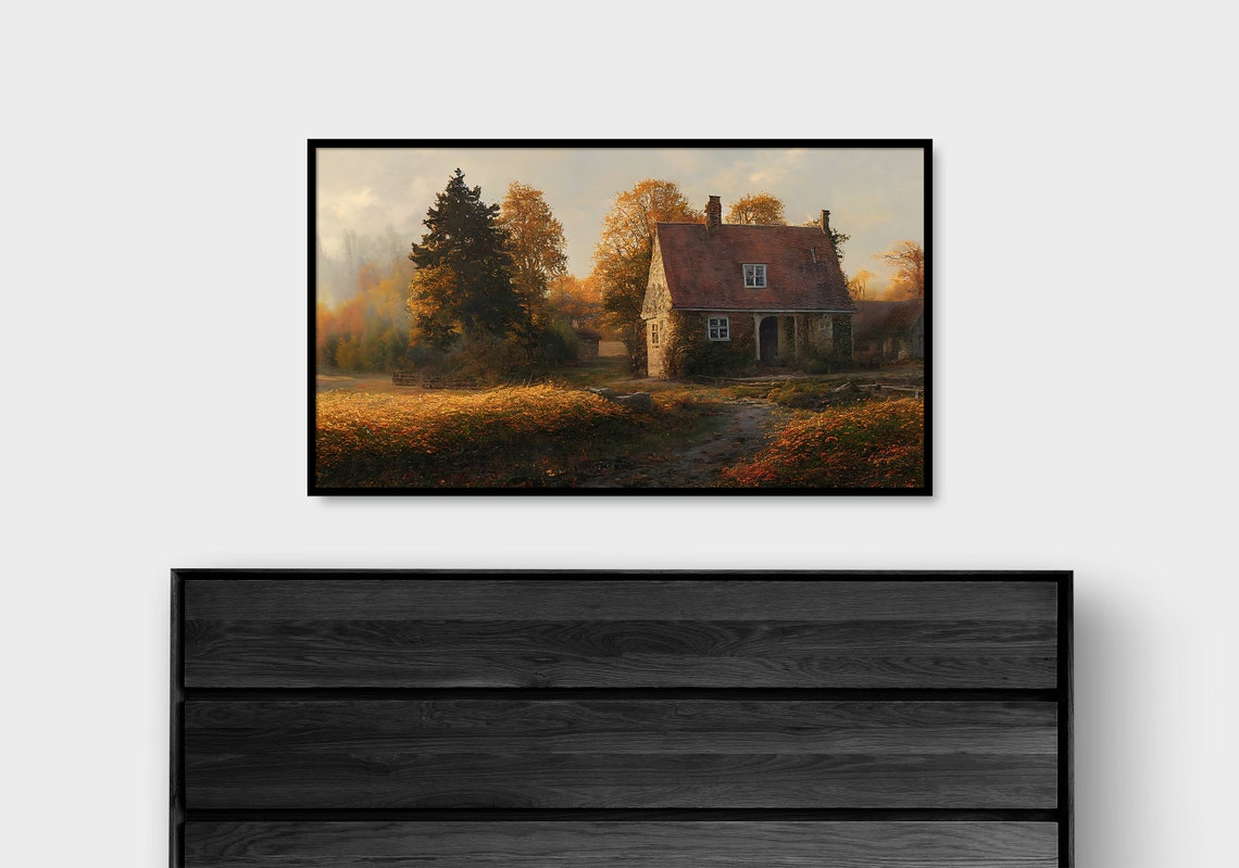 Golden Autumn Country Cottage Landscape Fall Frame TV Art Poster - Image 2
