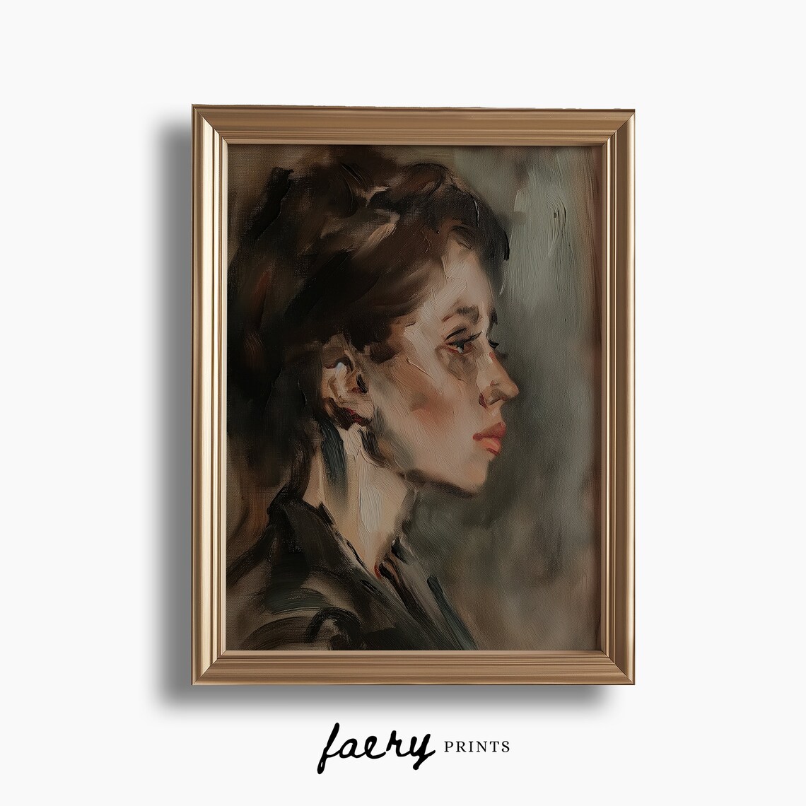 Moody Portrait Woman Painting Vintage Wall Art Dark Academia Aesthetic Print Moody Antique Wall Art 783