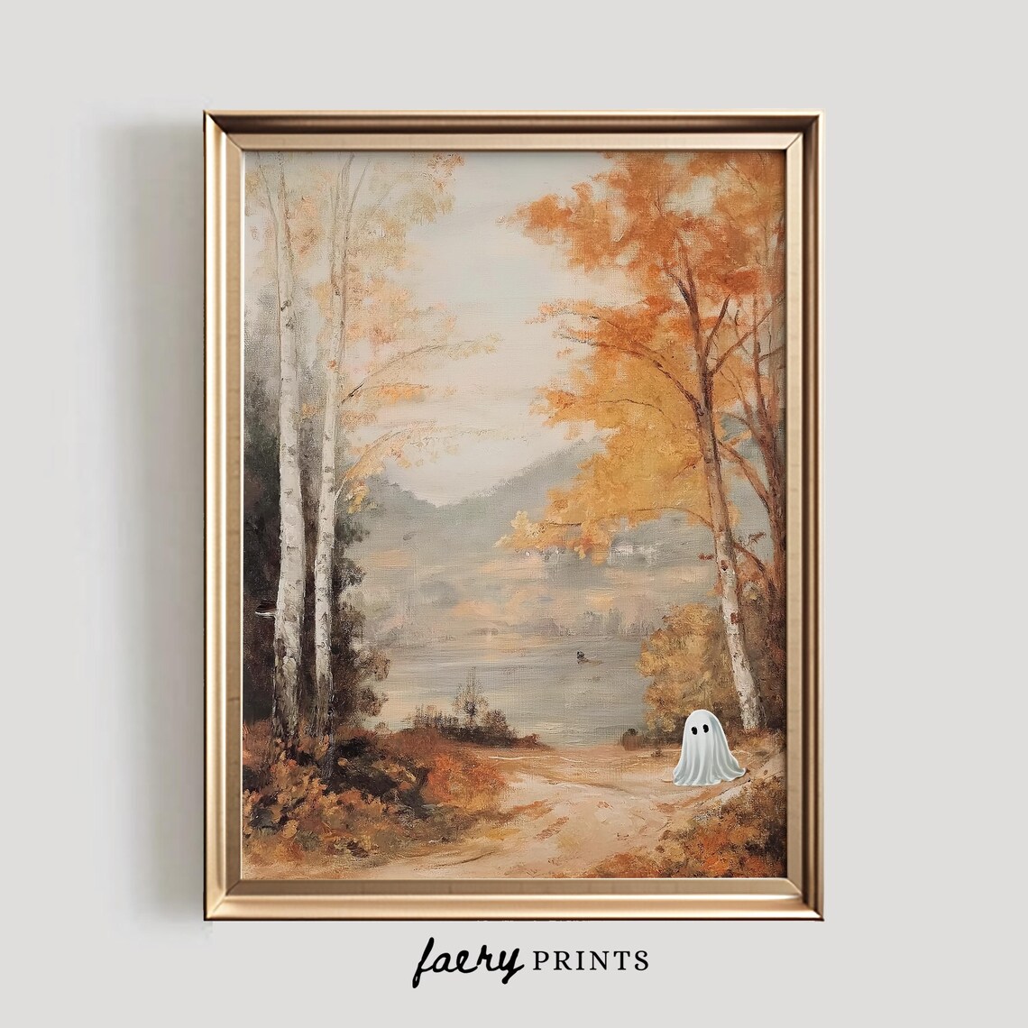 Cute Ghost In A Fall Landscape Art Print