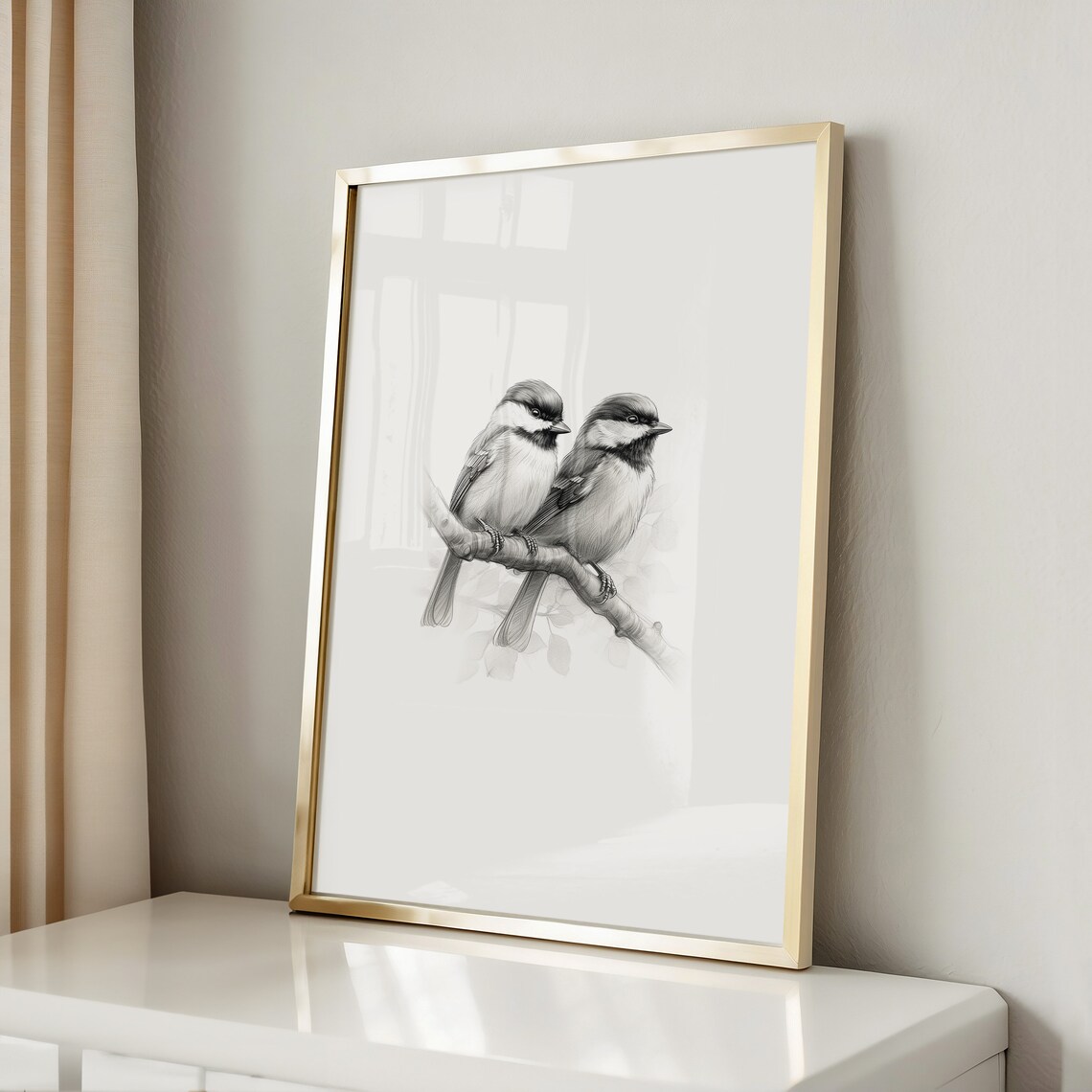 Chickadee Print, Monochromatic Nursery Art Print - Image 2