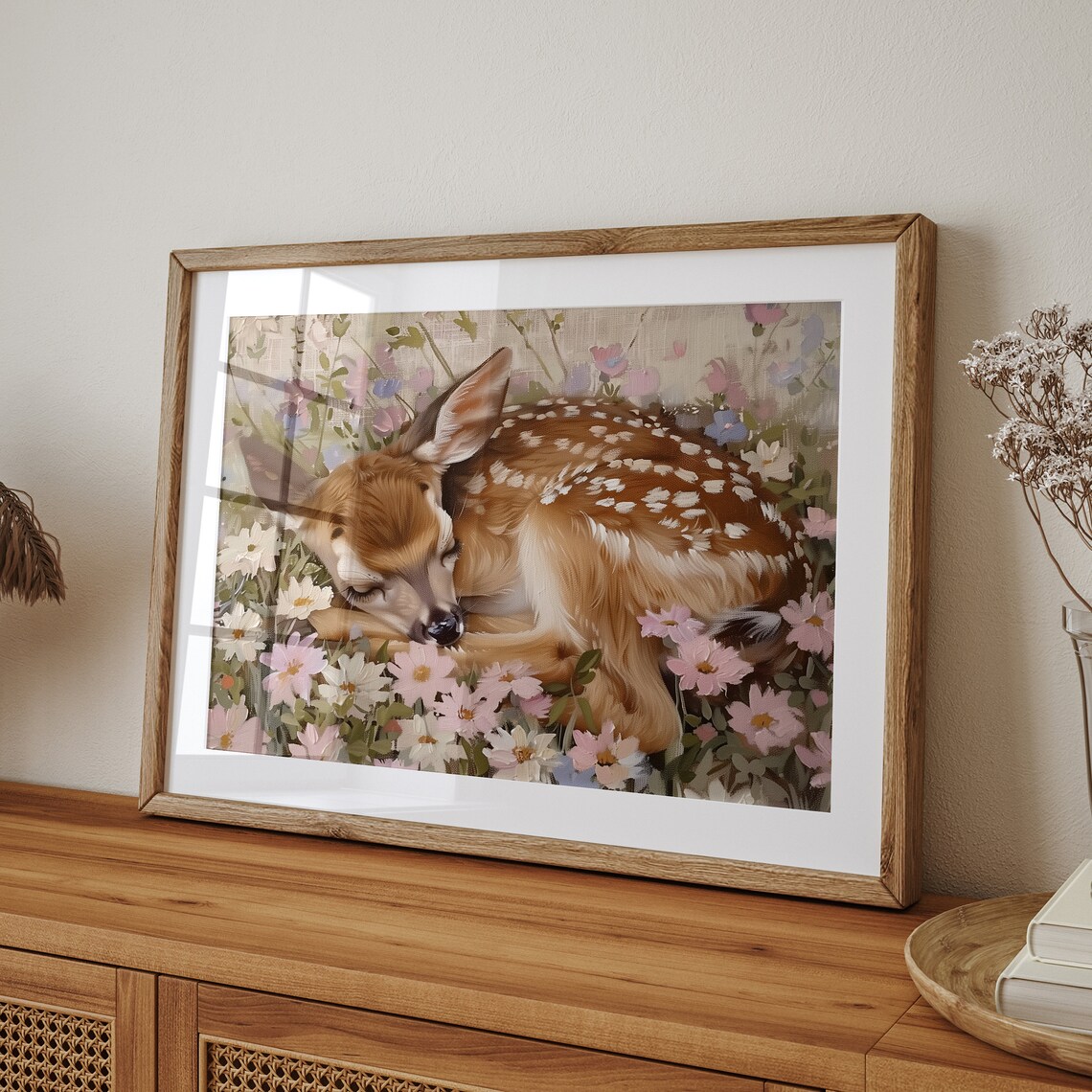 Fawn Sleeping on Flowers Art Print, Romantic Floral - Image 5