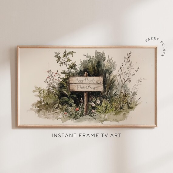 Egg Hunt This Way Sign Spring Watercolor Garden TV Art Poster
