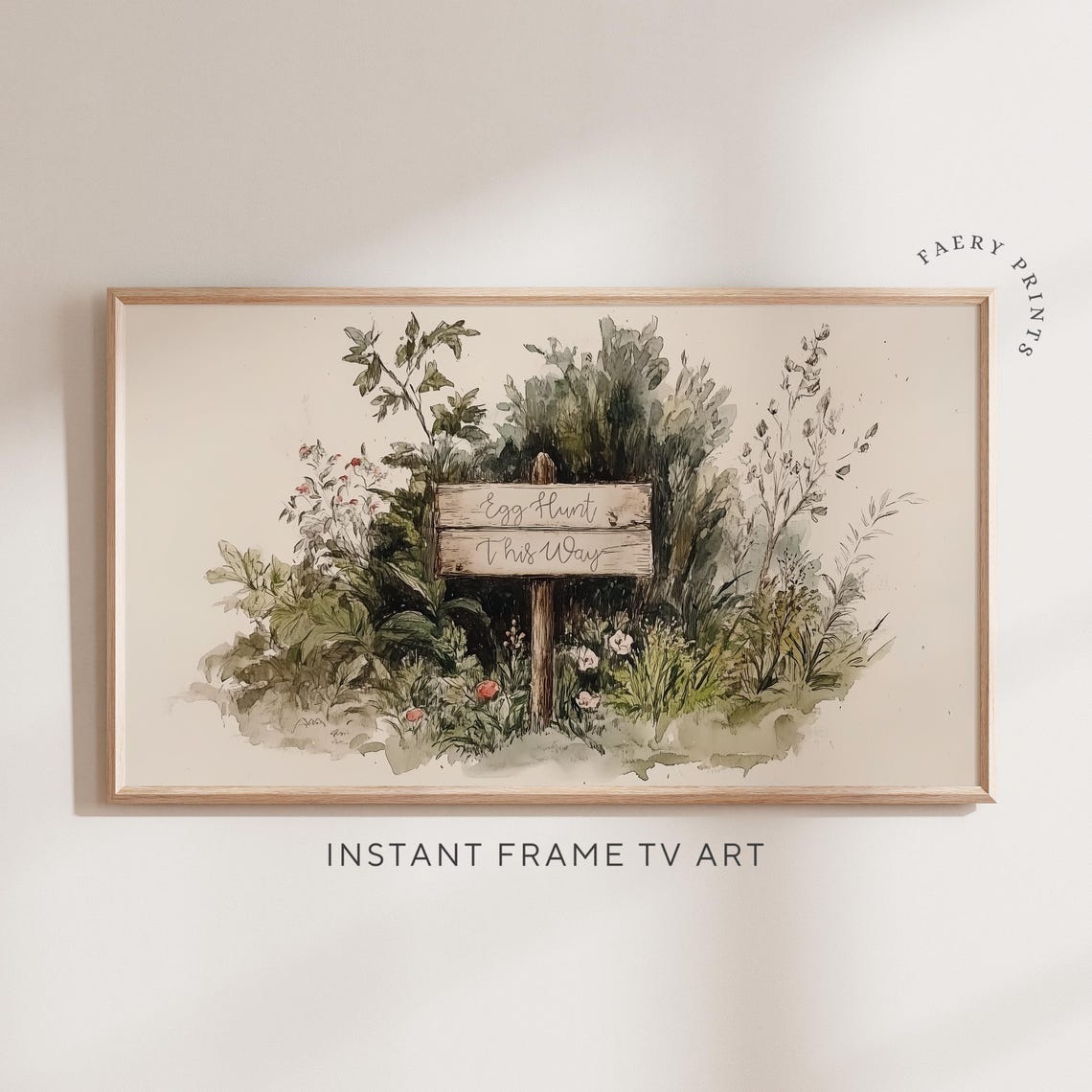 Egg Hunt This Way Sign Spring Watercolor Garden TV Art Poster