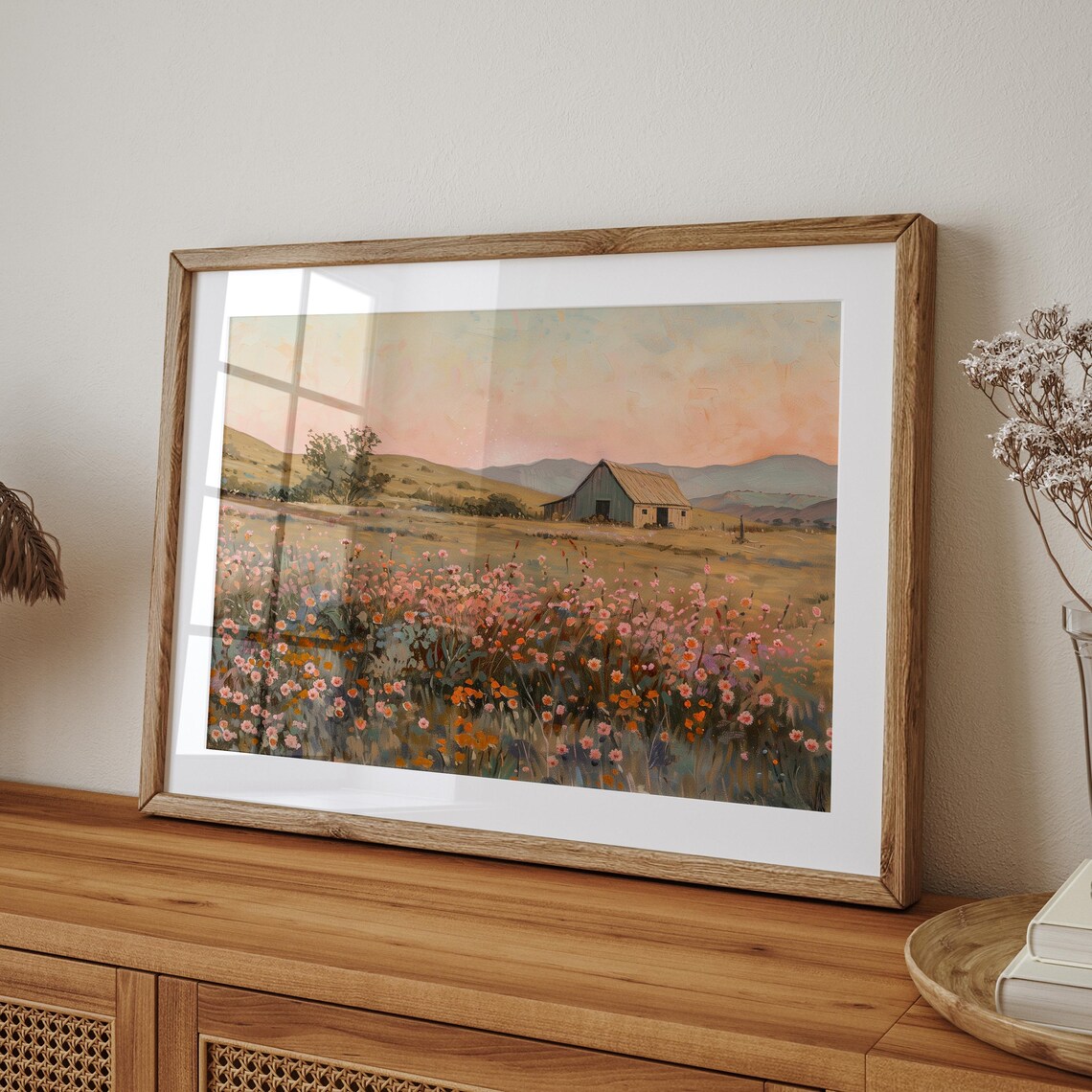 Fall Landscape Art Print, Pink Farmhouse Decor - Image 3