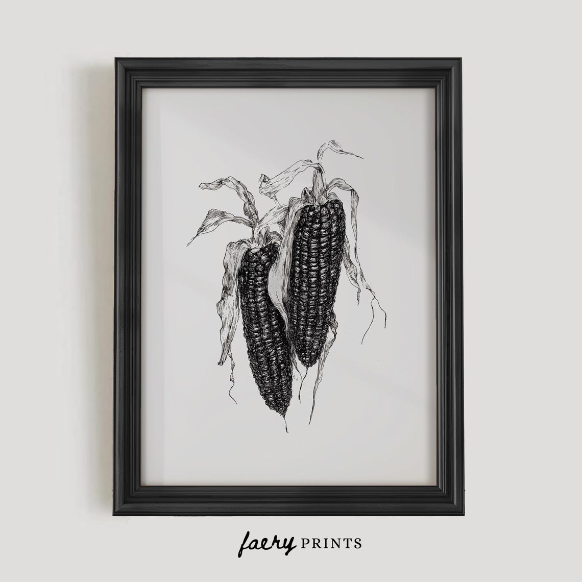 Black Heirloom Corn Ears Ink Botanical Vintage Illustration Poster