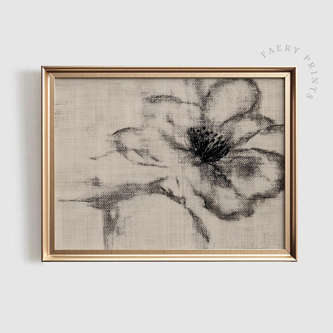 Neutral Floral Sketch, Minimalist Farmhouse Art Print