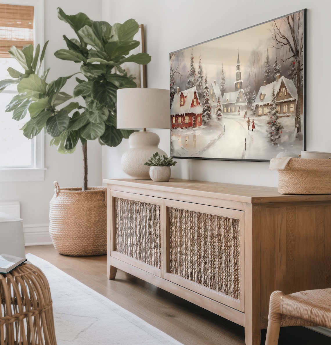 Winter Village Christmas Art Print, Cozy Holiday Scene - Image 2
