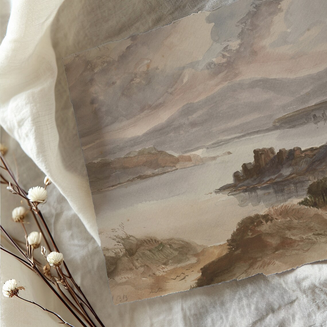 Neutral Landscape Vintage Coastal Art Print - Image 4