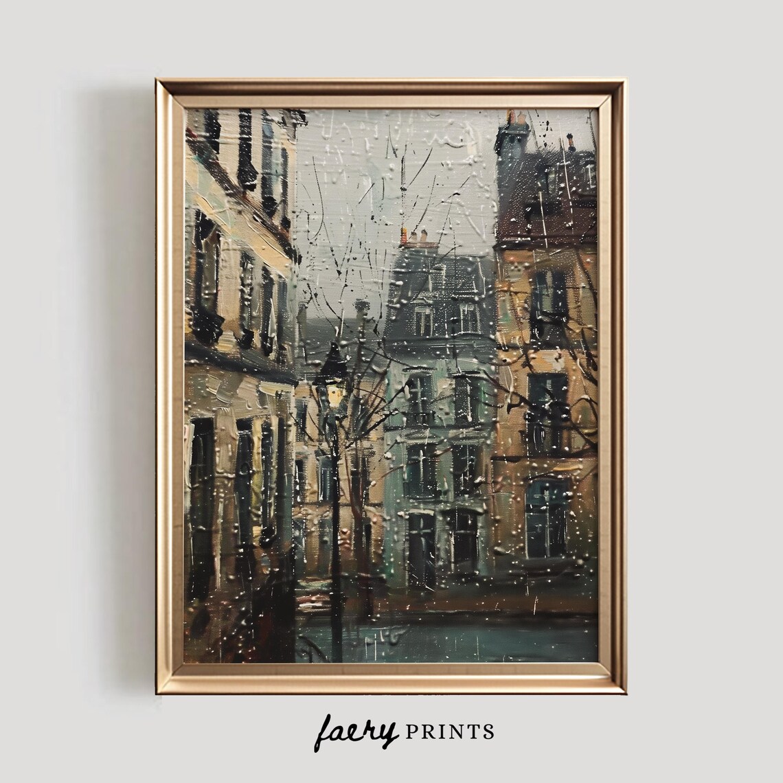Rainy Old European Street Wet Buildings Moody Cityscape Poster