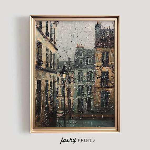 Rainy Old European Street Wet Buildings Moody Cityscape Poster