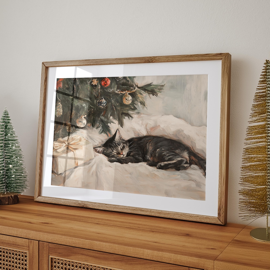 Sleeping Cat Christmas Print, Winter Wall Art - Image 4