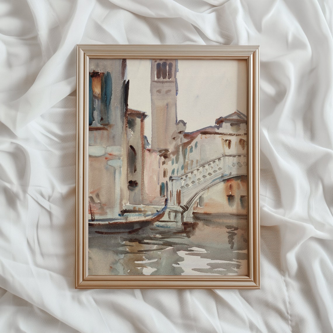 Venice Canal Stone Bridge Gondola Watercolor Travel Art Poster