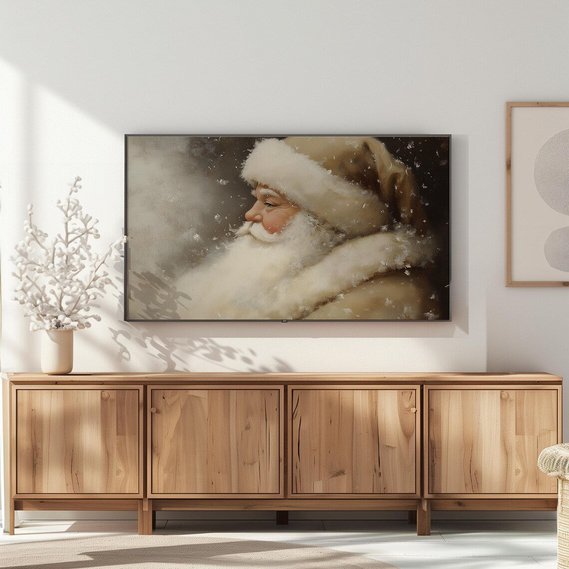 Gold Santa Frame TV Art, Vintage Christmas
