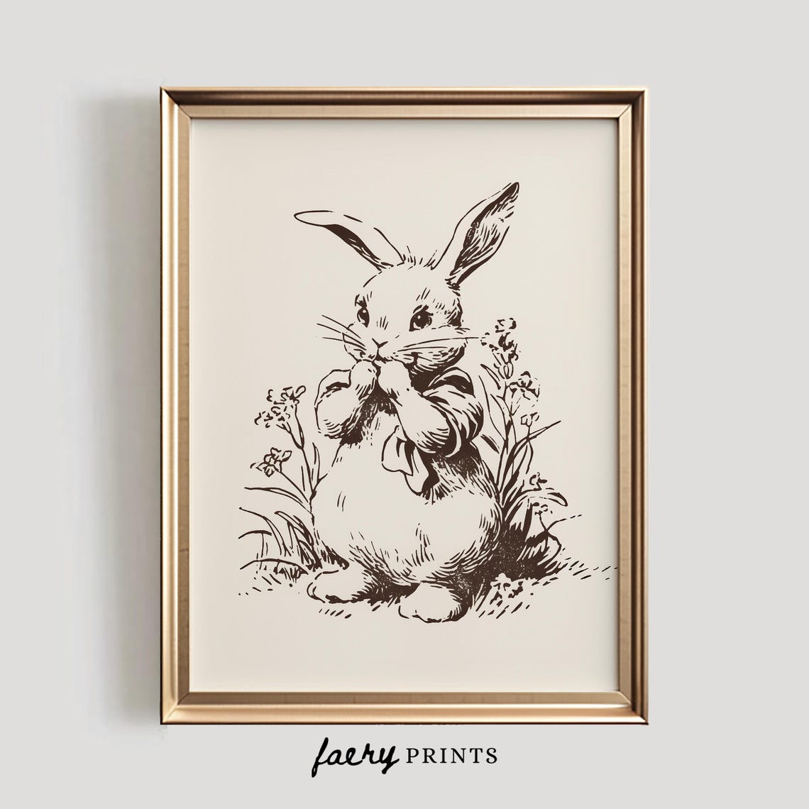 Vintage Bunny Sketch Neutral Nursery Rabbit Line Drawing Wall Art - Image 5