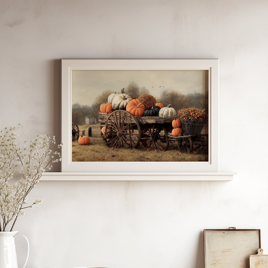 Pumpkin Wagon Art Print, Autumn Landscape Farmhouse - Image 2